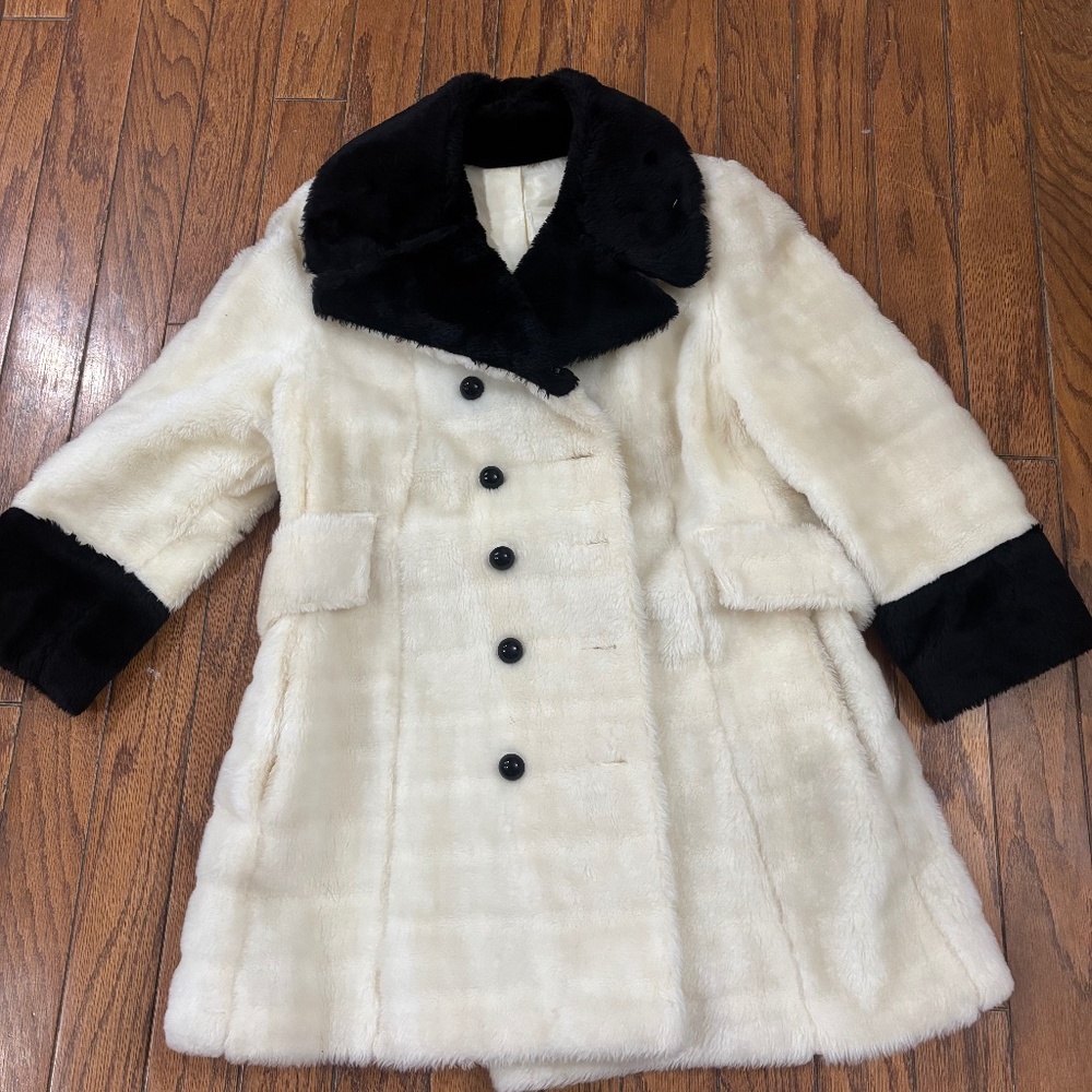 Vintage Ivory and Black Faux Fur Coat